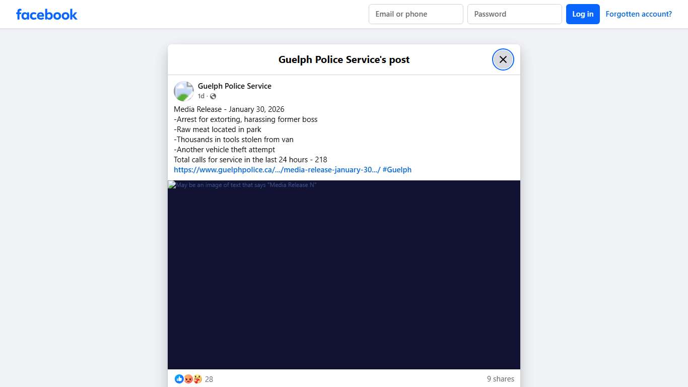 Media Release - January 30, 2026... - Guelph Police Service Facebook