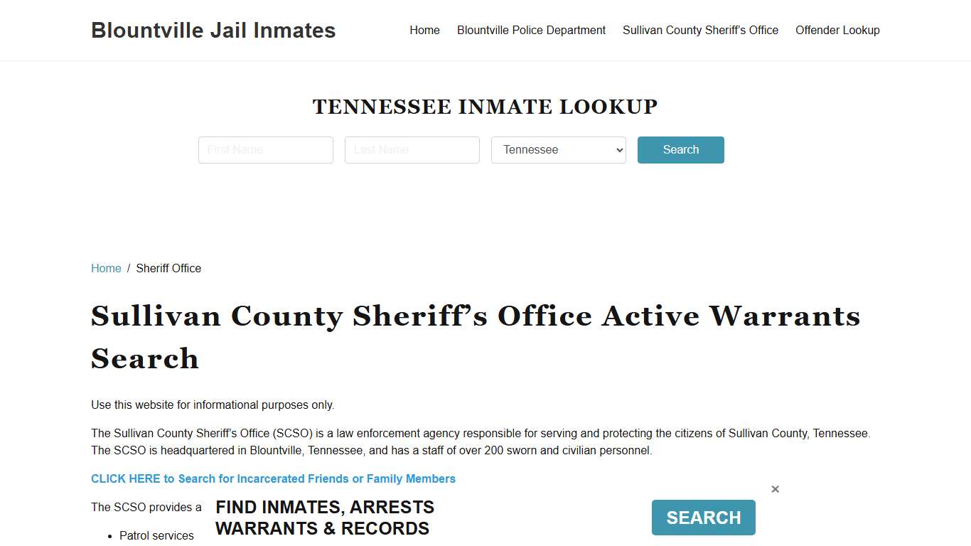 Sullivan County Sheriff Office, TN Warrant Lookup